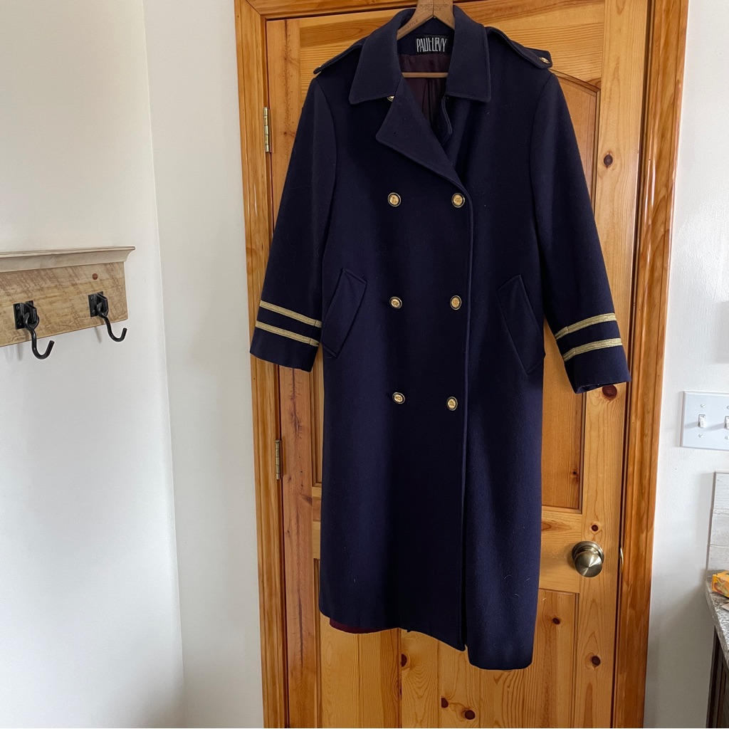 1980âs Womenâs Paul Levy Military Style Navy Blue Wool Long Coat No Size Tag